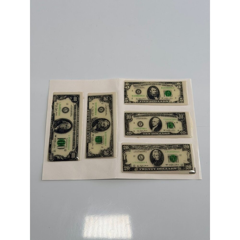 VIntage Toy 3" Plastic Puffy Stickers NOS 1980's Fake Play Dollars Money Bills - Picture 5 of 6